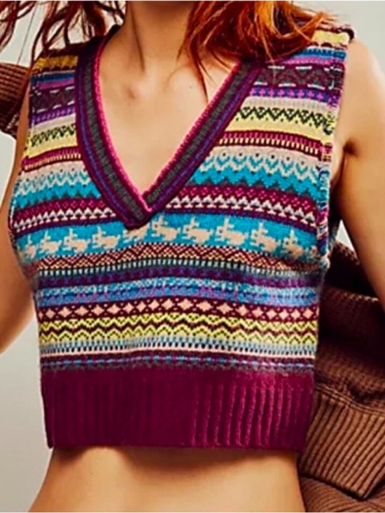 Free People Jackets & Blazers - Free People NWT Fran cashmere/Wool blend Sweater Vest Sangria Combo Wine/Border